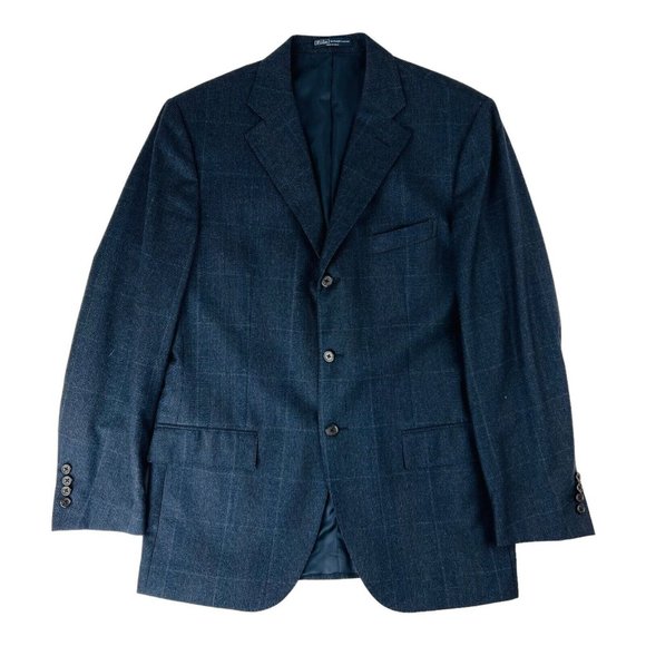 Polo Corneliani Charcoal w/ Blue Check Wool Cashmere 3 Button 2 Vent Blazer 42R